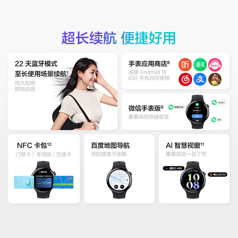 Vivo WATCH 5 new smart watch, Blue River operating system, ultra-light watch body, 22 days of long battery life, professional AI running guidance, 100+ sports modes, Chenye black, Bluetooth version, soft rubber