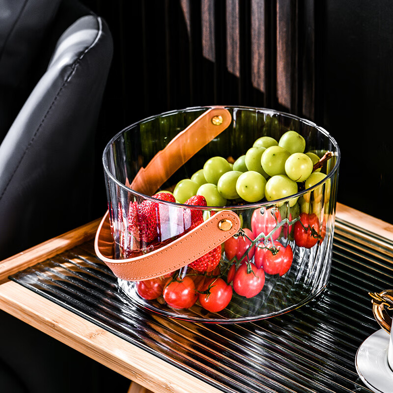 Yaofeng high-looking ice bucket home beer champagne red wine outdoor picnic fruit storage basket bar KTV portable square-transparent large transparent material | retro handle