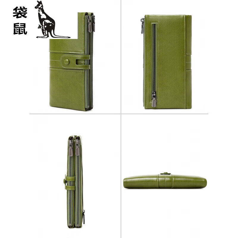 Kangaroo ladies new fashion RFID anti-theft brush retro simple zipper wallet buckle multi-function storage card bag coffee
