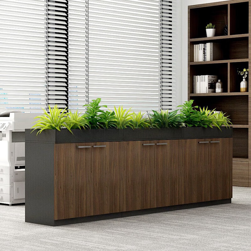 Office partition cabinet, flower trough cabinet, flower cabinet, storage wooden cabinet, low cabinet, side cabinet, flower cabinet, three-door cabinet 120X30X100CM walnut