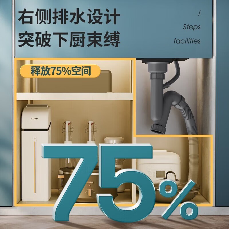 Jomoo 2025 New Rifeng Thickened 3mm Nano Wash Basin Sink Large Single Slot SUS304 Stainless Steel Kitchen Pool B6 Model 75*46cm Equipped with Fine Copper Waterfall Faucet