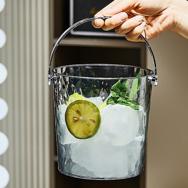 Xuanshi high-looking ice bucket home beer champagne red wine outdoor picnic fruit storage basket bar KTV portable bucket transparent silver 15*16.5cm