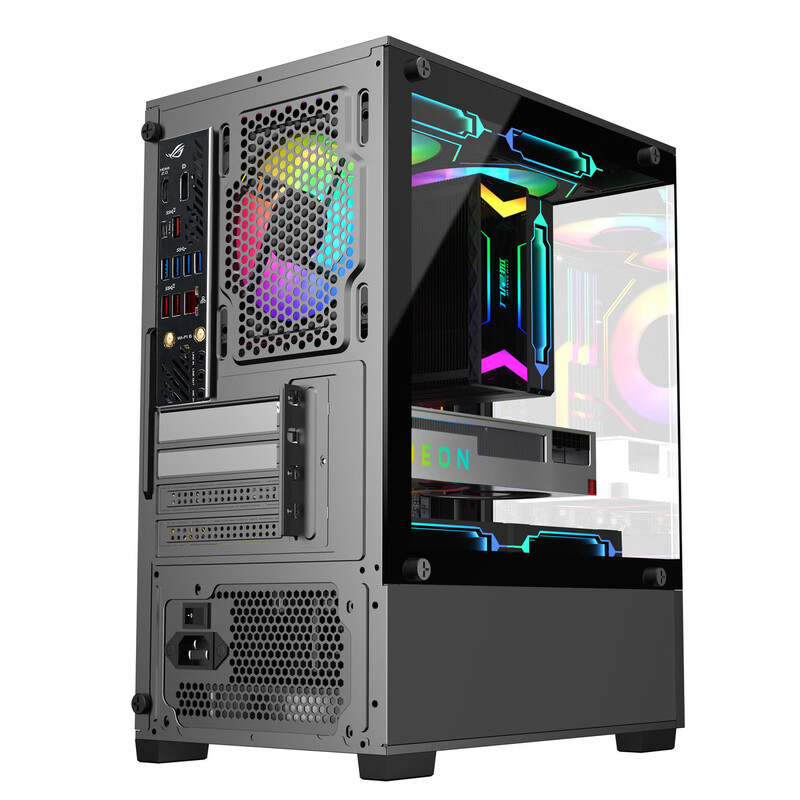 Jiuweihu Sea View Room Column-less MINI Computer Case Desktop Double-sided Glass Side Transmission/Support MATX Motherboard/120 Water Cooling T09 Column-less MINI Sea View Room Black + 5 Black Color Lighting Fans