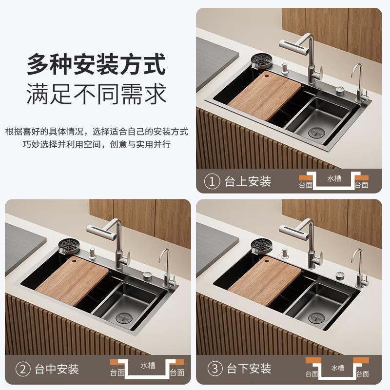 TOTO left drainage household sink 304 stainless steel under-counter washbasin millet honeycomb gun gray large single tank thickened 5MM left row C-6045
