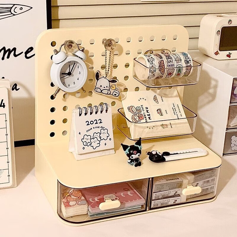Cream style desktop hole-in-the-wall storage box office desk drawer-type storage rack student dormitory storage artifact new hole-in-the-wall storage box only small handkerchief clip
