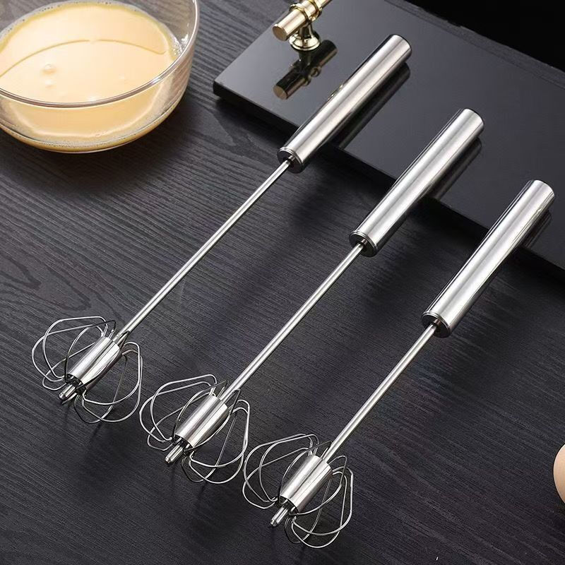 Baichao stainless steel hand-held egg whisk, home whipping semi-automatic cooking utensil, cream stirring egg whisk, reducing wrist pressure - 1 large size