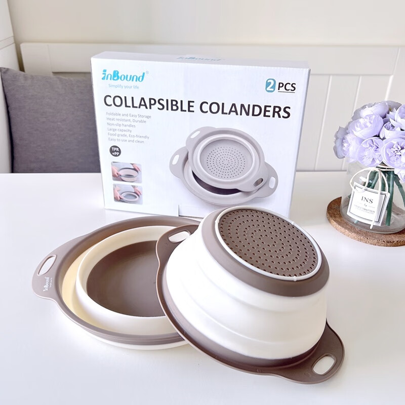 Vinoa single multifunctional folding drain basket 2-piece set portable fruit basin plastic vegetable basket kitchen sink round 2-piece set