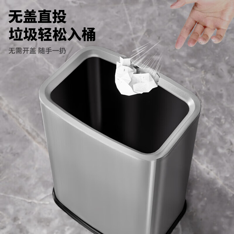 KUK410 stainless steel trash can large living room kitchen bathroom hotel office trash can double bucket 15L black titanium