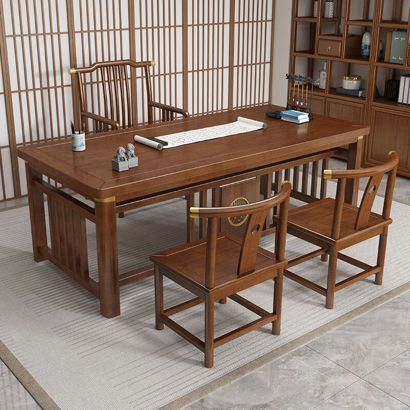 Shetan new Chinese solid wood desk Mingyue home painting desk simple retro study balcony Zen style large board desk rosewood color single table 160*80