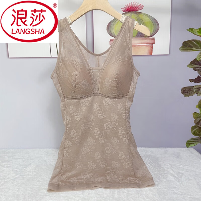 LangSha spring and summer ultra-thin bra shapewear for women, plus fattening back and belly vest 200 pounds large size corset top, champagne color L 95-115 pounds bra 75BC/80AB)