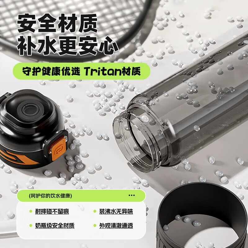 SZTAA Sports Water Cup Large Capacity Sports Water Bottle High Temperature Resistant Tritan Water Cup Men's Summer Ton Bucket Ton Student Dayton Edelweiss White (Tritan + Double Drink) 640ml