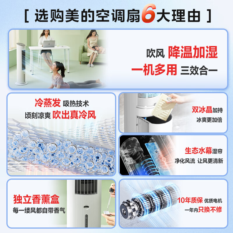 Midea air conditioning fan refrigeration fan household air cooler living room bedroom vertical water cooling tower fan humidification and dust reduction air conditioner water and ice cooling fan blower cooling and humidification all in one丨strong cool breeze hot product recommendation