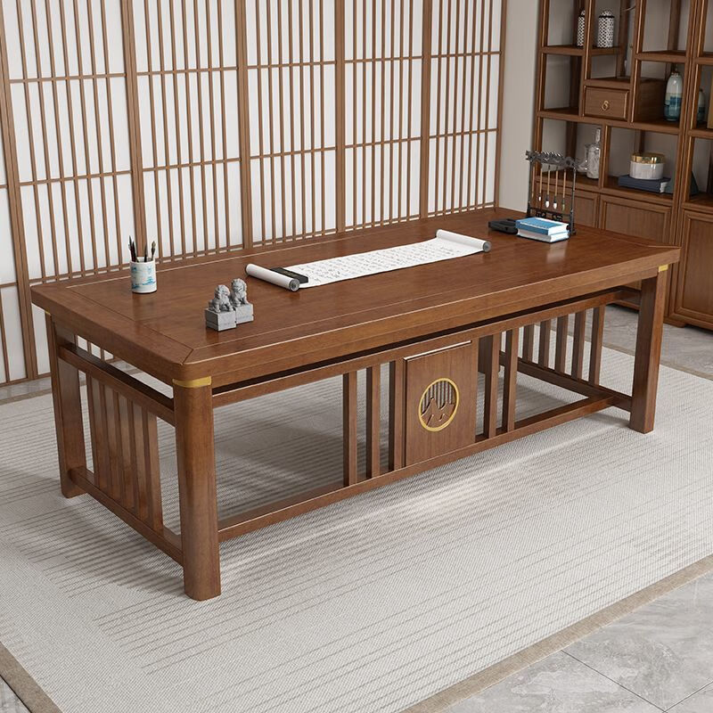 Shetan new Chinese solid wood desk Mingyue home painting desk simple retro study balcony Zen style large board desk rosewood color single table 160*80