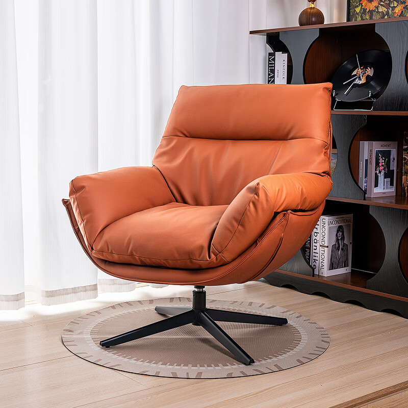 Nana Lawrence 360 rotating single sofa chair casual home light luxury high-end Napa leather ergonomic chair caramel color ecological leather