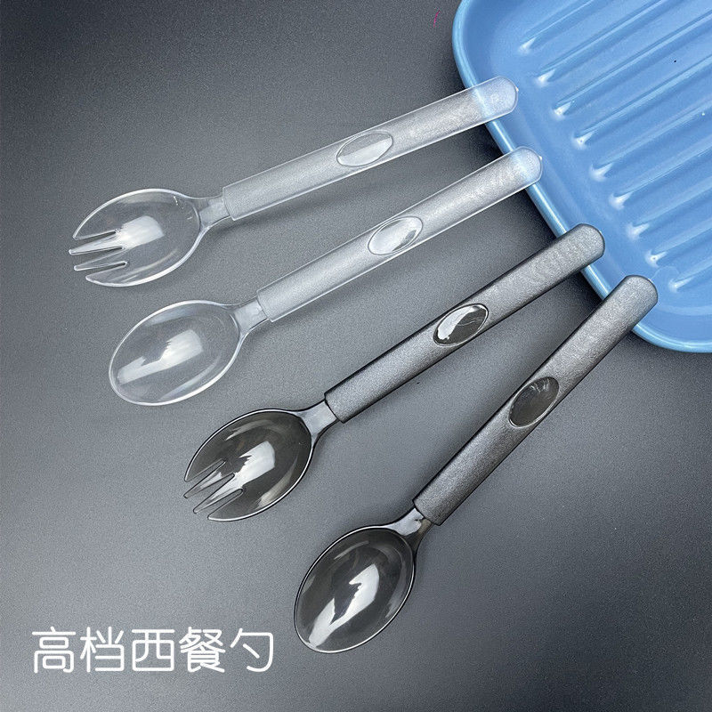 Vinoa disposable thickened and hardened plastic takeaway spoons individually packaged fruit salad light food bibimbap watermelon spoon wholesale European spoon black individually packaged 50 pieces