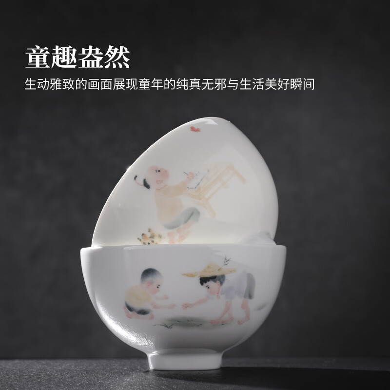 Jingdezhen official childlike ceramic children's tableware set, bowls and dishes, complete set of bowls and dishes, high-end gift box, gift box, childlike tableware-Tanchun large plate-3 plates
