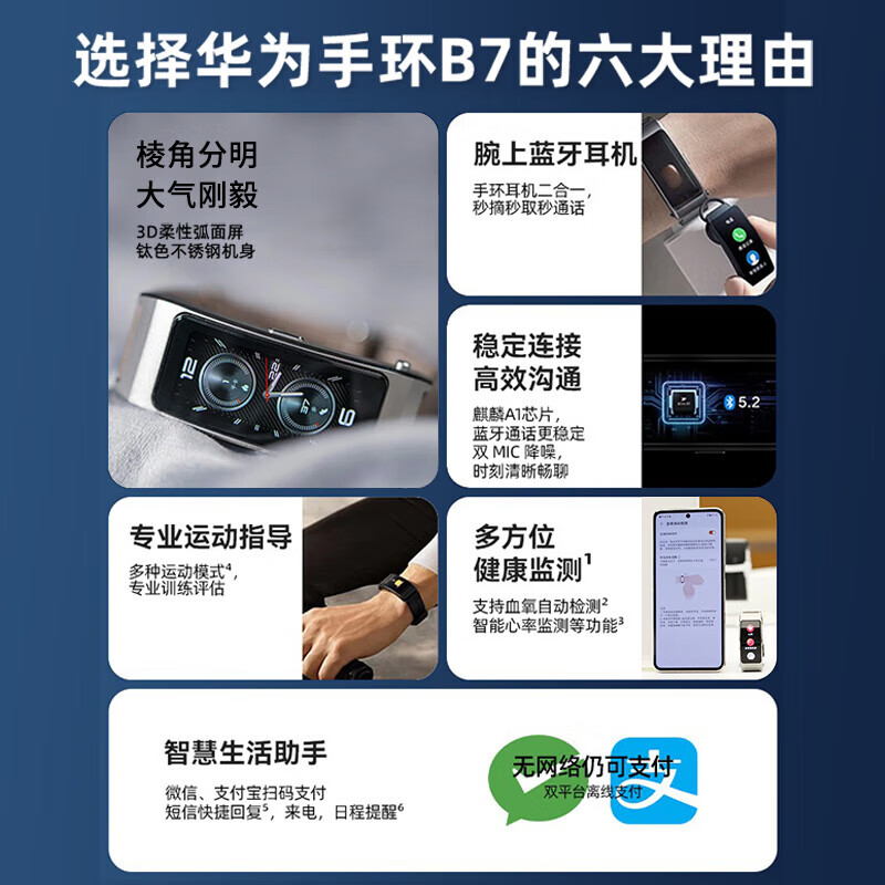 Huawei (HUAWEI) annual meeting gifts Huawei bracelet Bluetooth headset 2-in-1 heart rate sleep waterproof sports phone smart watch for boys and girls new Valentine's Day birthday gift Fashion high-definition B7 obsidian black + camellia brown leather strap