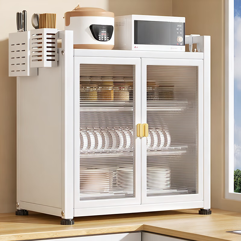 Wang Xingheyue kitchen dish storage rack household countertop with door multi-functional dust-proof cabinet small bowl rack kitchen utensils chopstick cage storage rack white three-layer newly upgraded luxury model free full set of accessories