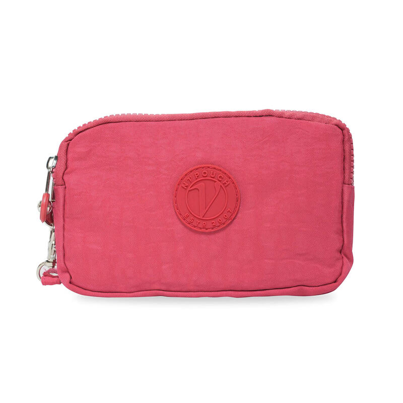 NuPouchMalibu Wristband Three-Zip Wallet, Handbag, Washed Nylon, Rose Rose One Size
