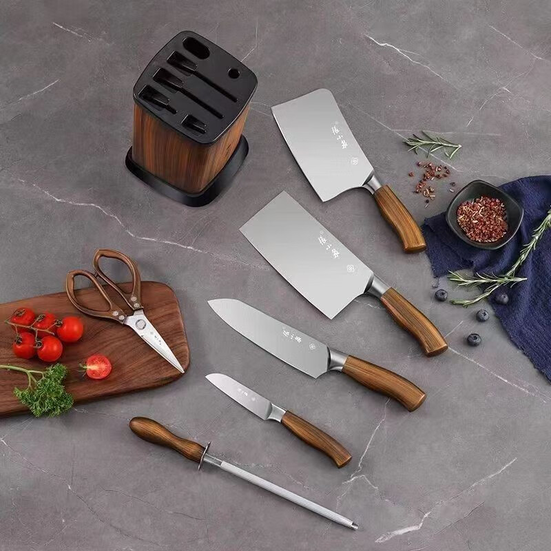 Zhang Xiaoquan knife set kitchen household sharp kitchen knife stainless steel bone chopping knife meat sharpening stick combination knife set Xinjiang 7-piece set