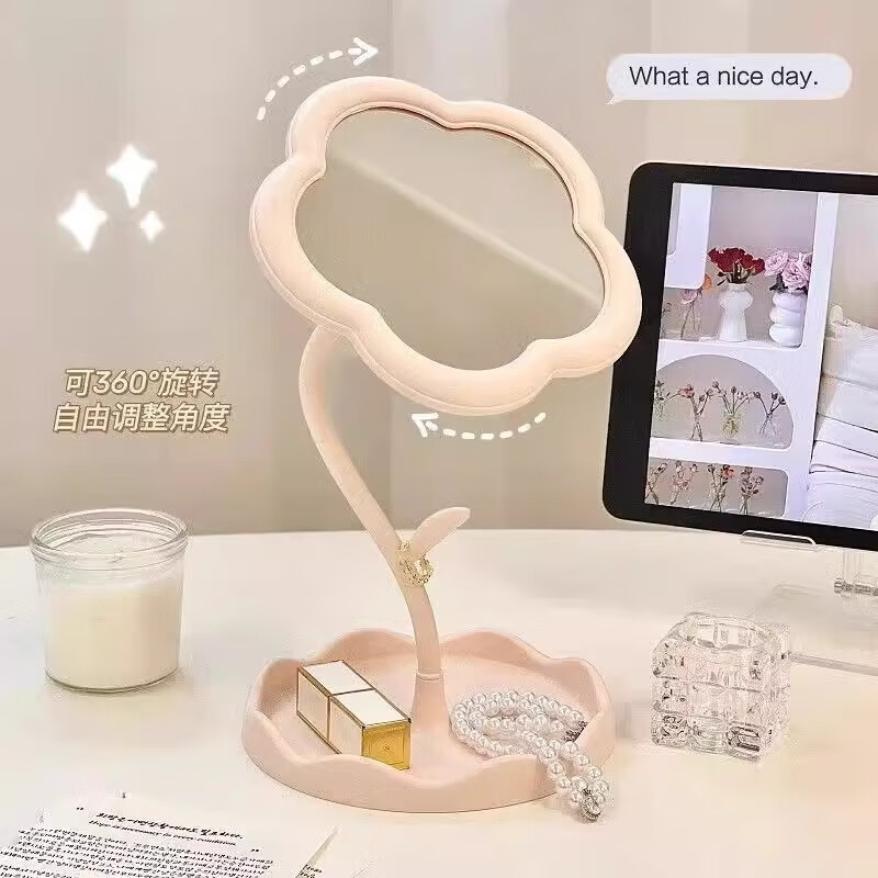 Jingdong Logistics ins flower makeup mirror girl's heart rotatable desktop desktop makeup mirror student dormitory portable makeup mirror flower mirror pink