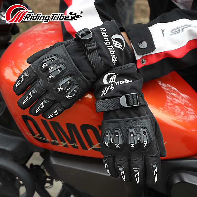RidingTribe Motorcycle Riding Gloves Winter Plus Velvet Thickened Waterproof Electric Vehicle Summer Commuting Waterproof Anti-fall Touch Screen Motorcycle T2 Red-Winter Warmth L Size