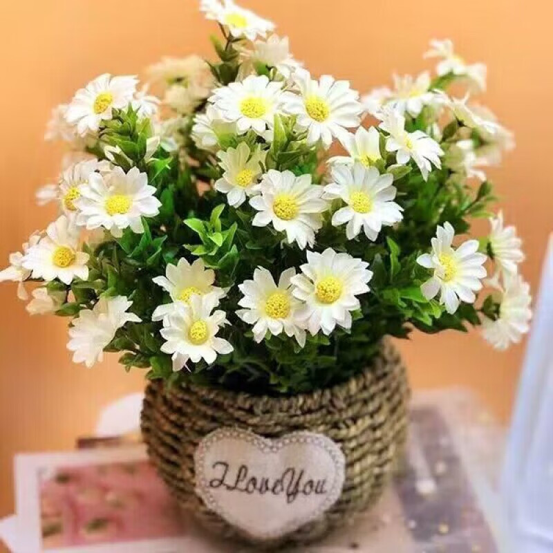 Sunflower bouquet, artificial flowers, artificial flower decorations, living room table, flower pots, green plants, balcony interior decorations, large sunflower + straw pot + butterfly