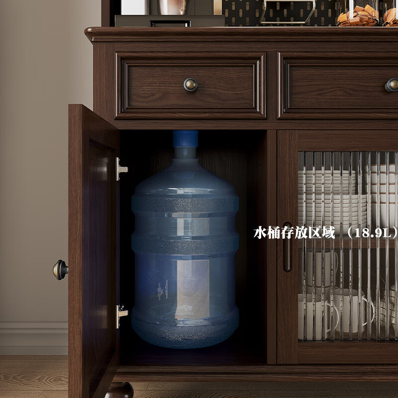 Wen Yijia American solid wood sideboard against the wall integrated kitchen storage wine cabinet French retro double-layer slate multi-function 1.2 meters--lower cabinet (dark walnut color)