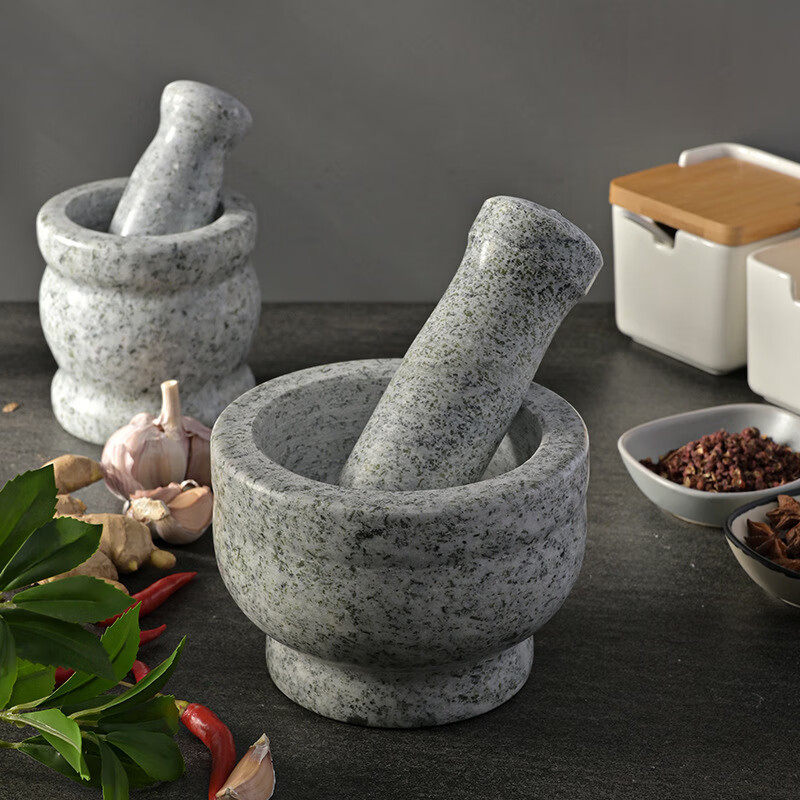 Grain harvesting natural stone garlic masher stone mortar mashing jar grinder household garlic mortar peeling garlic garlic press garlic paste sesame ash medium stone mortar with lid