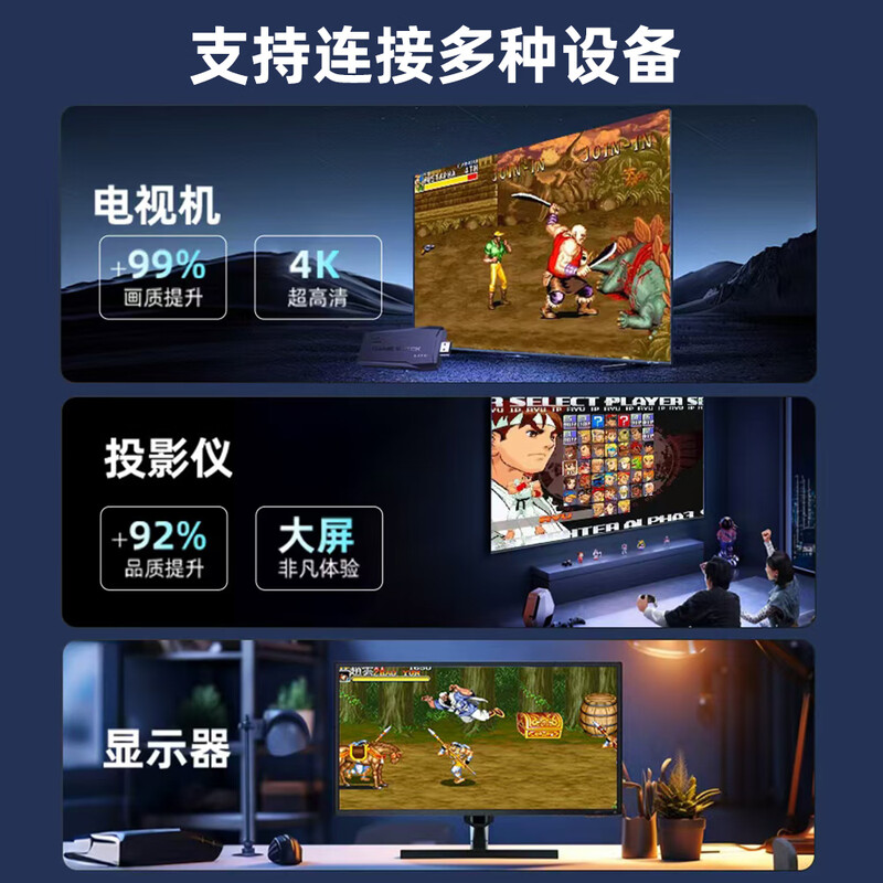 E-Sports God of War Home Game Console Connected to TV Arcade Dual Wireless Controller Home Console Classic Nostalgic FC Famicom Joystick Fighting Battle Game Box Toy Gift 64G+Dual Wireless Controller+20,000 Games