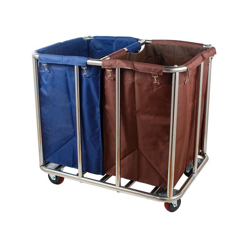 Linen cart, hotel room service cart, hotel laundry room work cart, dirty linen recycling stainless steel trolley, conical disassembly, 4 tubes, blue (thick and affordable)