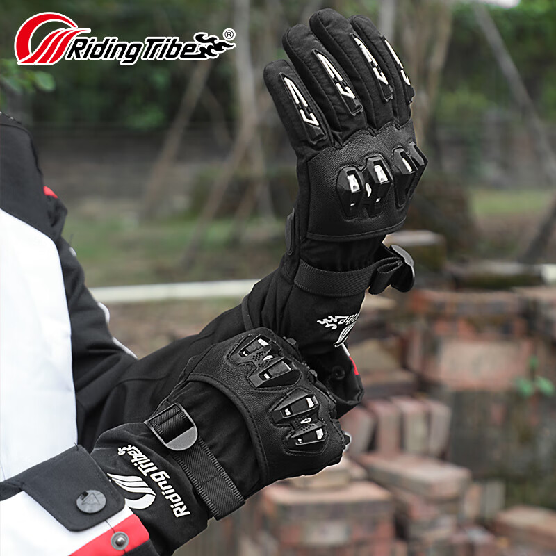 RidingTribe Motorcycle Riding Gloves Winter Plus Velvet Thickened Waterproof Electric Vehicle Summer Commuting Waterproof Anti-fall Touch Screen Motorcycle T2 Red-Winter Warmth L Size