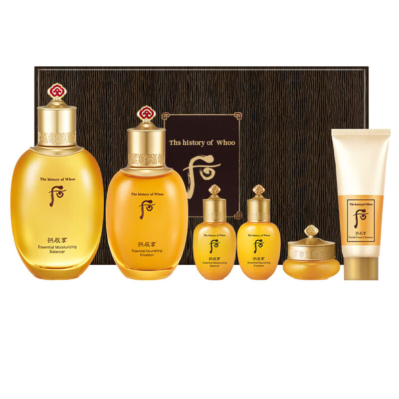 Hou (The history of Whoo) Hou Gongchen Xiangshui Yanjin Suixiang Xueyu Ningwei Dan Set Box Water Cream Secret Sticker Gift Box Women's Skin Care Products Hou Gongchen Xiangqi Yun Sheng Moisturizer 6-piece Set