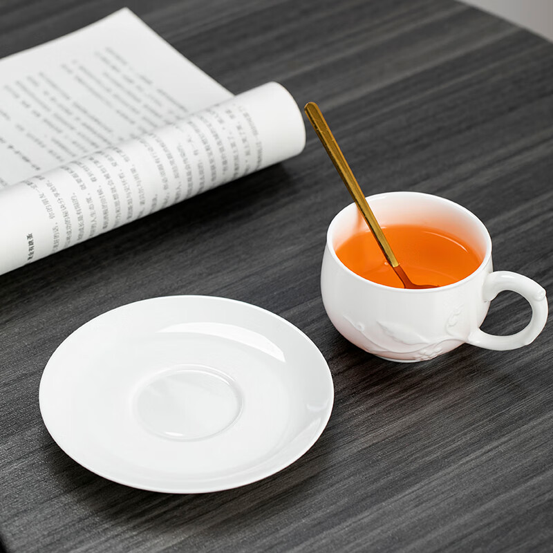 Yuquan Longmen mutton fat jade porcelain glazed gold coffee cup high-end American mug ceramic with saucer spoon milk breakfast cup style 1