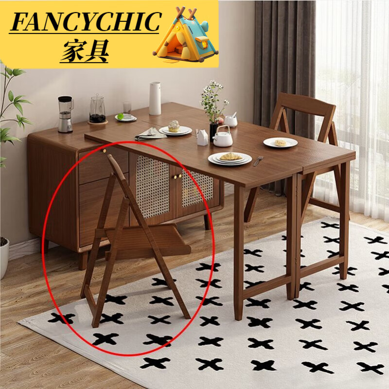 FANCYCHIC solid wood folding dining table and sideboard integrated island bar counter small apartment home wall storage cabinet retractable dining table OWEQ1035 walnut color. Single stool