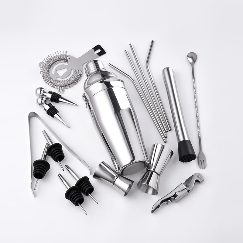 CLITON304 stainless steel cocktail mixer, milk tea shop hand-made lemon artifact cocktail hand-shake cup and pot 19-piece set