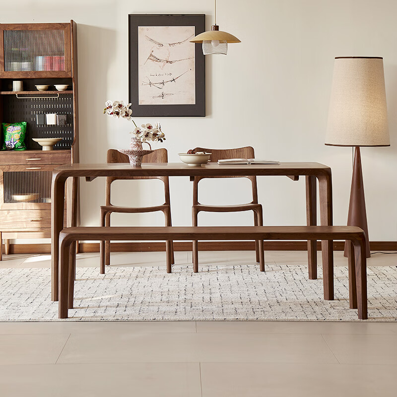 Faner solid wood dining table North American black walnut home rectangular dining table office tea table large plate straight dining table Moon dining table 160*80*75cm frame