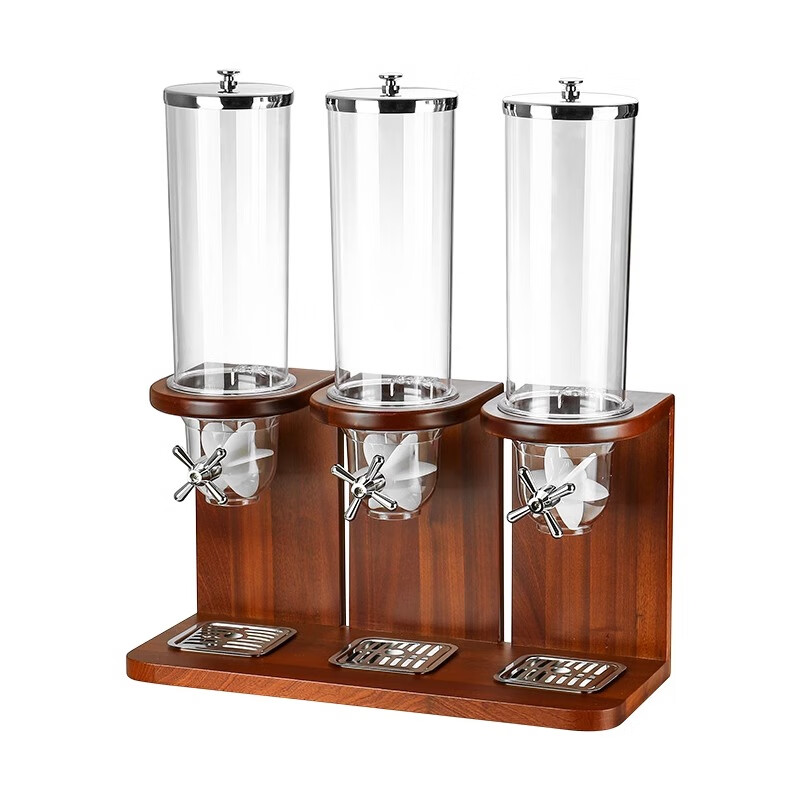 Qiermei commercial buffet wooden seat dispenser cereal machine double-head creative oatmeal cereal cereal storage tank Sapele wooden seat dispenser double-head 8L