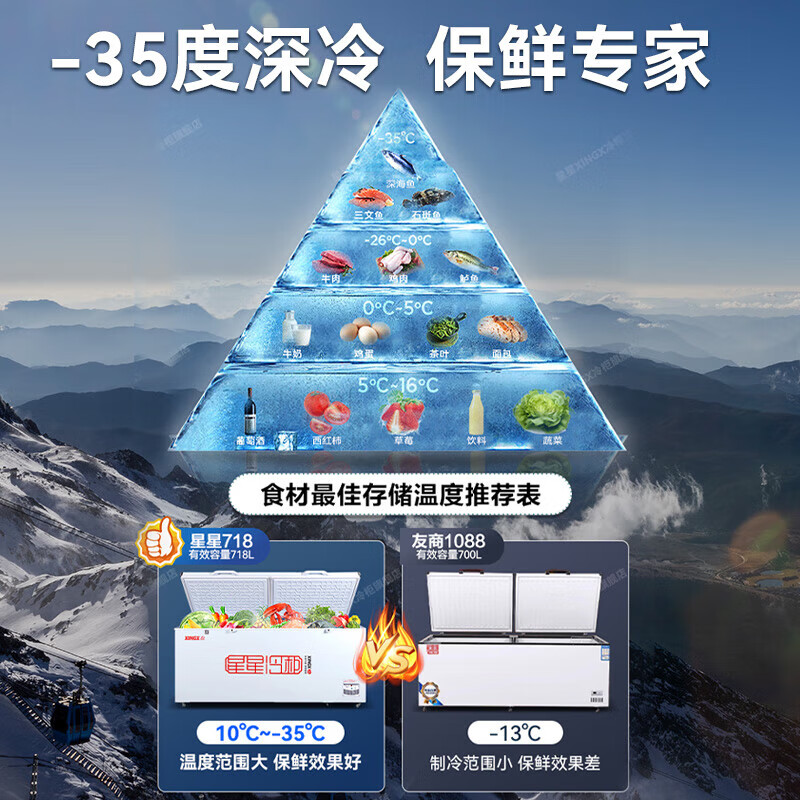 XINGX Freezer Commercial Large Capacity Fully Freezer Fully Refrigerated Freezer Horizontal Refrigerator Single Temperature 718g First Class Energy Efficiency Fresh Refrigerator Quick Freezer BD/BC-718G