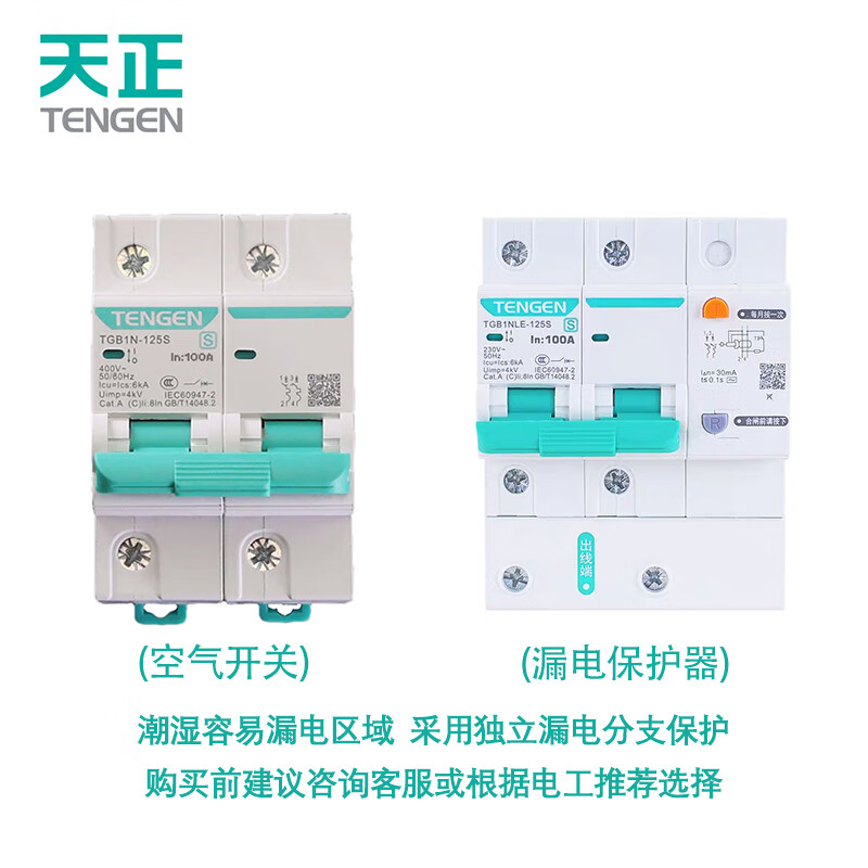 Tianzheng Electric (TENGEN) circuit breaker air switch small circuit breaker short circuit overload protection C type main switch TGB1N-125S 2P C100