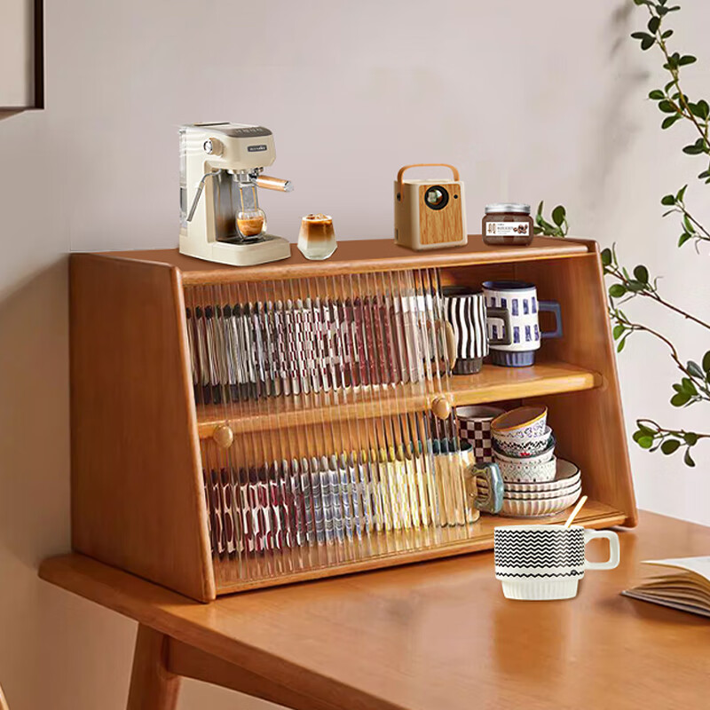 Fat Donglai same style solid wood cup tea set storage dining table counter top coffee cup holder dining table water cup tea cup holder imported pine wood 45cm log color. Changhong glass