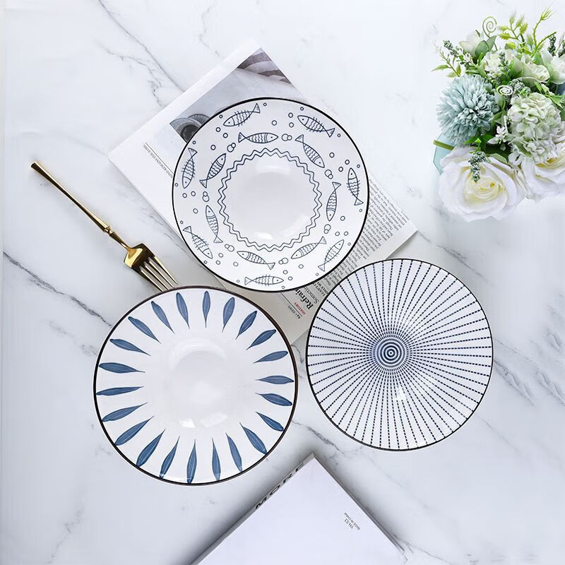 Japanese ramen bowl large bowl instant noodle bowl household Internet celebrity tableware 8 bucket hat porcelain bowl noodle restaurant bucket hat soup bowl ceramic bowl random style 8 inch bucket hat bowl 4 pieces