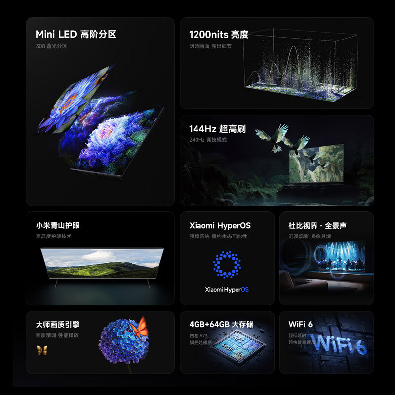 Xiaomi (MI) TV 65-inch S65 Mini LED 2025 model LCD flat-panel TV 4K ultra-high definition 4+64G living room and bedroom home screen projection smart color TV trade-in 65-inch worry-free installation S65 Mini+ door-to-door installation