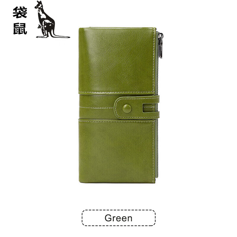 Kangaroo ladies new fashion RFID anti-theft brush retro simple zipper wallet buckle multi-function storage card bag coffee