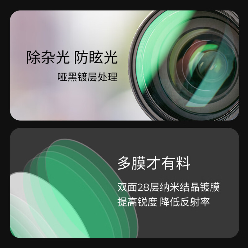 Zhuoer UV mirror Yi pro series MRC ultra-clear coating 99.6% light transmittance 55 67 72 77 82mm suitable for Canon Fuji Sony Kang micro SLR camera lens protection