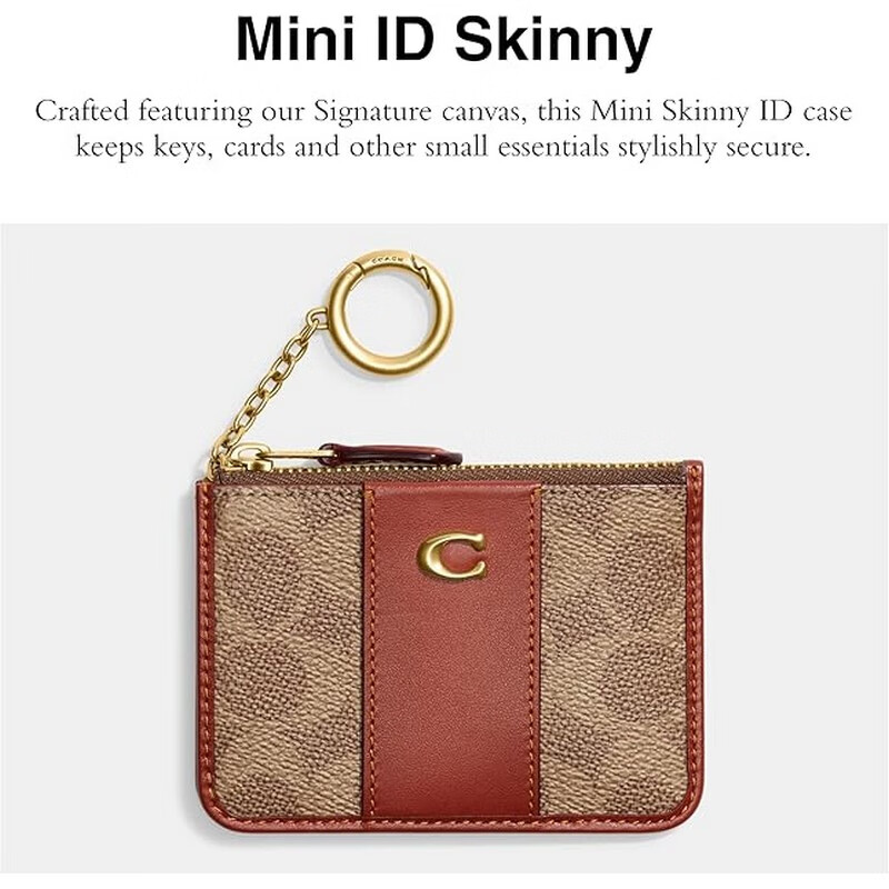 COACH Wallet Women's 2025 New Camellia Color Blocking LOGO Short Card Holder ID Bag Clutch Bag Light Luxury Girl Gift Denim/Silver Blue Presbyopia One Size/11.5*11.5cm