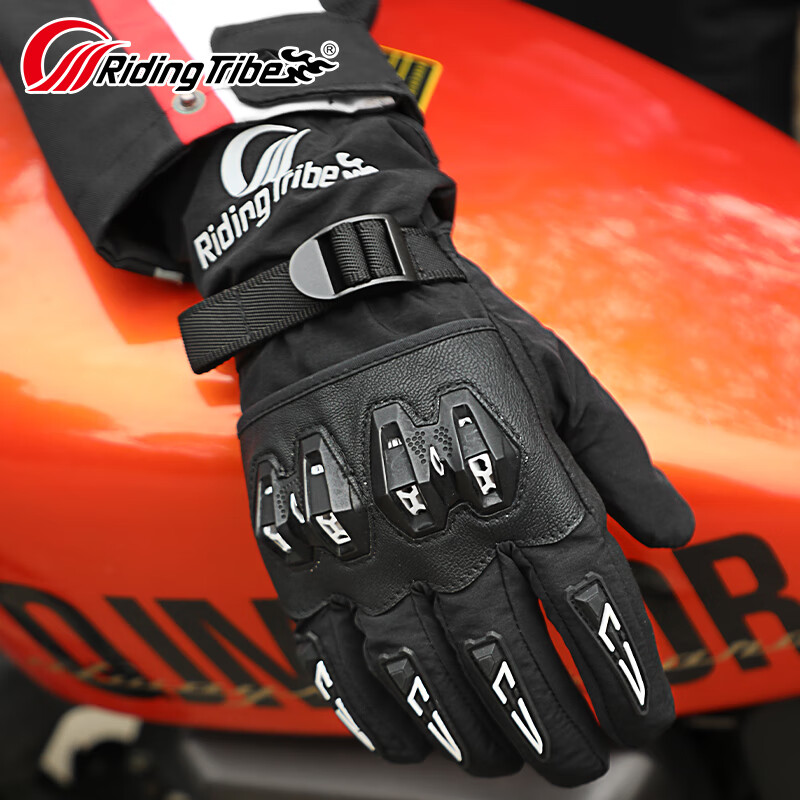 RidingTribe Motorcycle Riding Gloves Winter Plus Velvet Thickened Waterproof Electric Vehicle Summer Commuting Waterproof Anti-fall Touch Screen Motorcycle T2 Red-Winter Warmth L Size