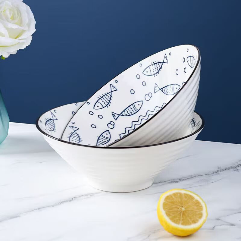 Japanese ramen bowl large bowl instant noodle bowl household Internet celebrity tableware 8 bucket hat porcelain bowl noodle restaurant bucket hat soup bowl ceramic bowl random style 8 inch bucket hat bowl 4 pieces