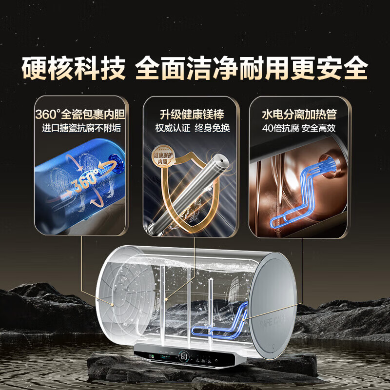 Haier national subsidy 20% electric water heater 60 liters JT3 King Kong seamless bladder 3300W variable frequency energy-saving fast heating Lifetime-free magnesium rod replacement First-class energy efficiency household water storage type