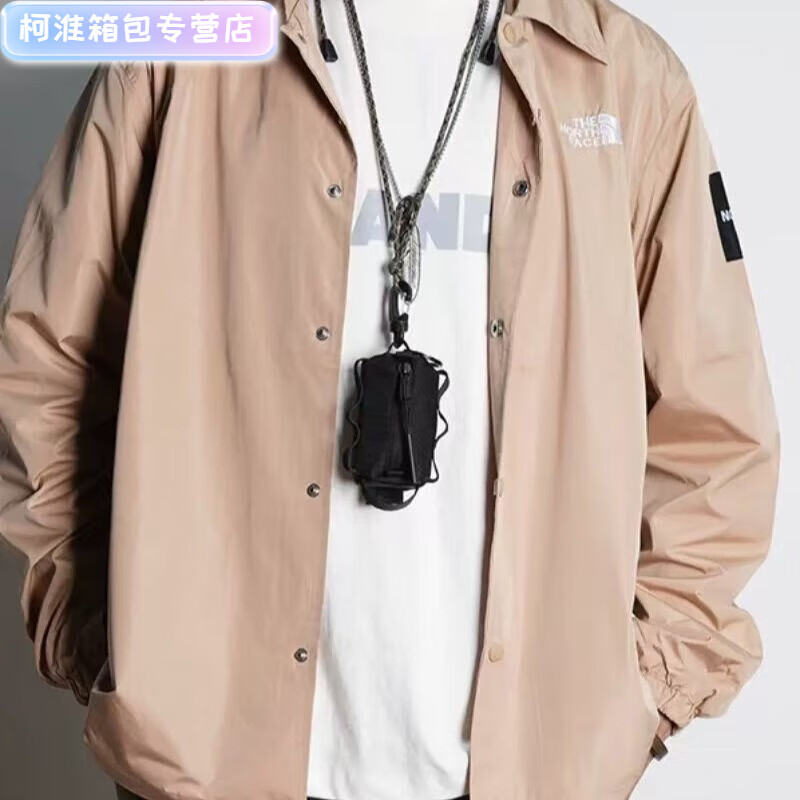 Henglan ballistic nylon functional pendant bag mini barrel bag trendy men and women halter neck car key black